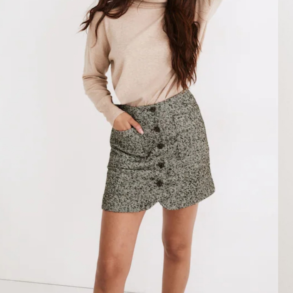Madewell Herringbone Wool Button-Front Miniskirt … - image 1
